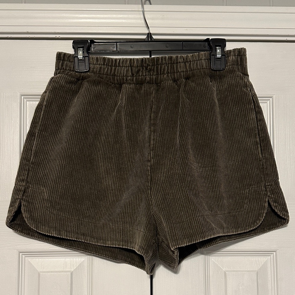 Olive Green Corduroy Women Shorts